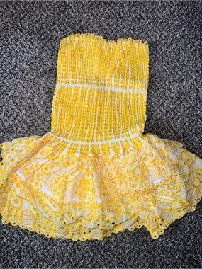 Yellow & White Smocked Strapless Sundress